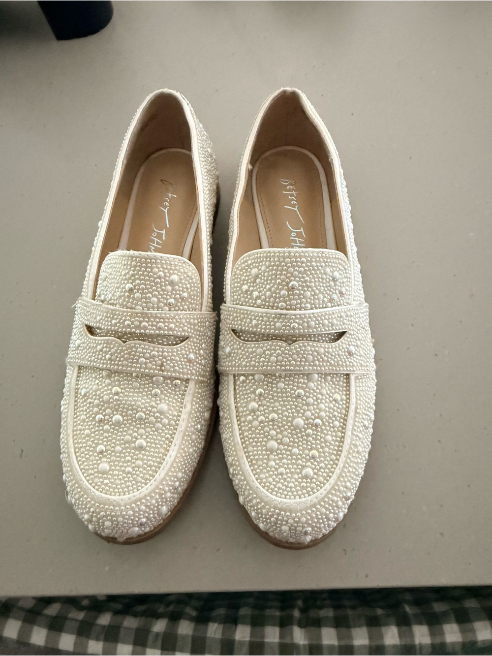 Betsey Johnson Ivory Pearl-Embellished Loafers